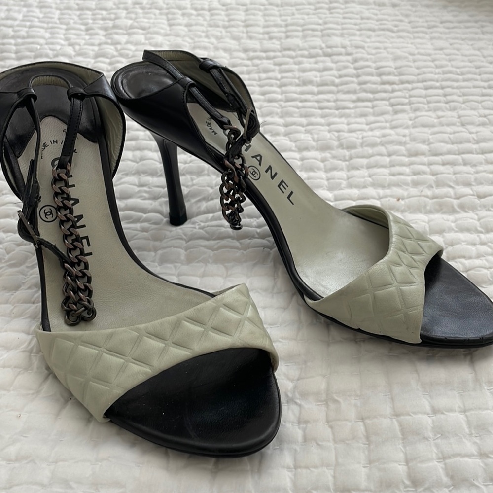 Chanel black and white sandals